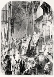 Das Standard, das in Bosworth erobert wurde, auf den Altar der St. Pauls Kathedrale gelegt, 1486